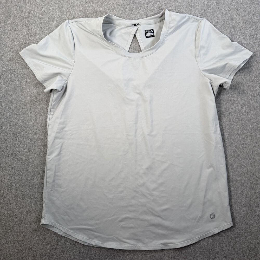 FILA Women's X-Large Activewear Top Gray Short Sleeve Keyhole Back Performance